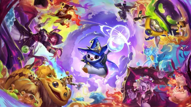 Pengu casting spells with Briar, Morgana, Nunu, and Hwei in TFT Set 12